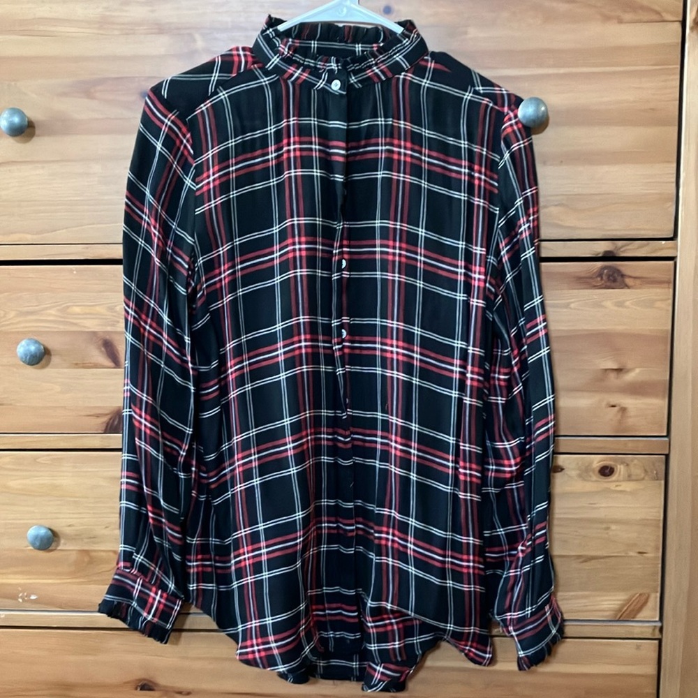 LOFT Black and Red Casual Button Down Shirt